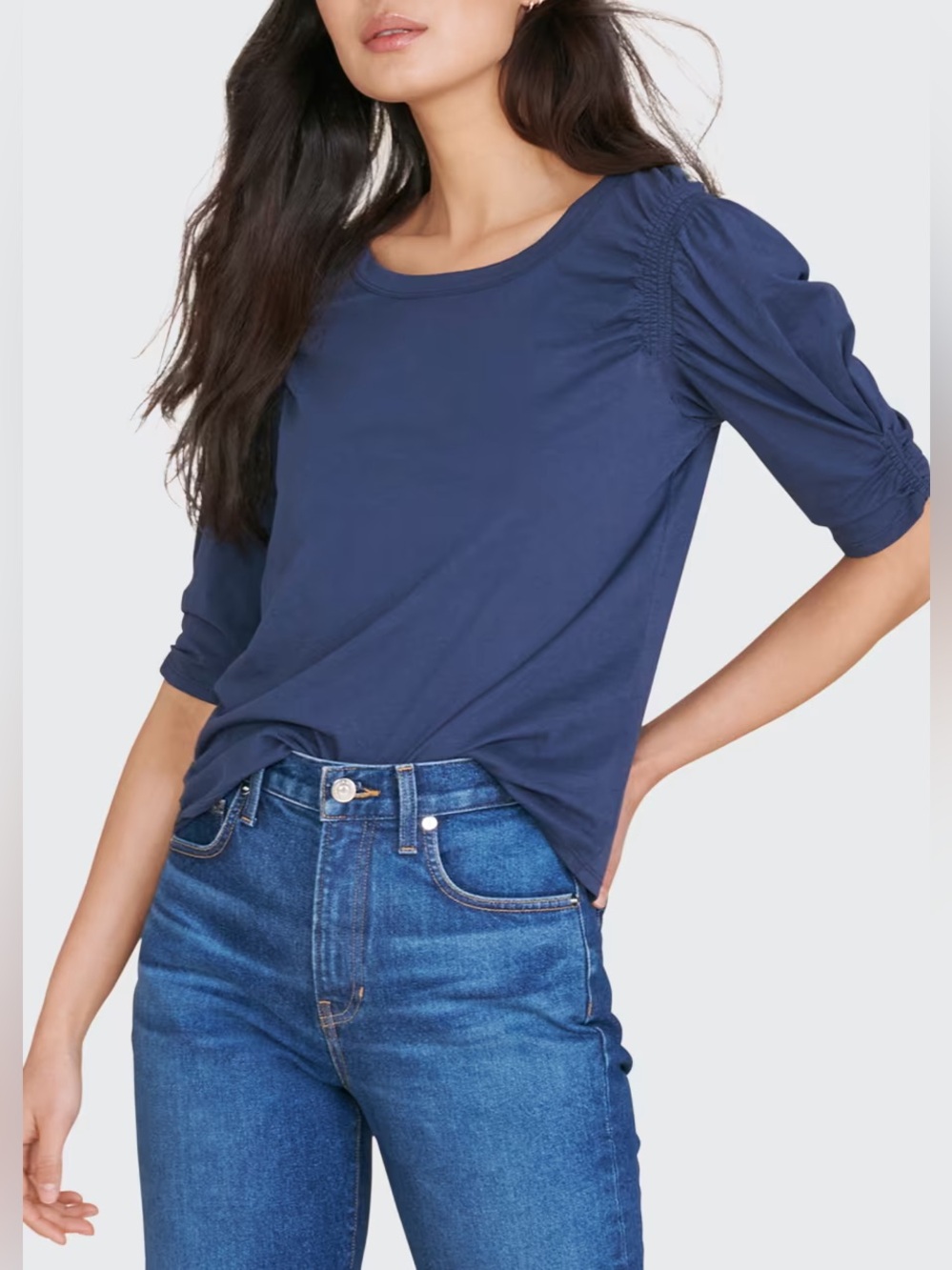 Veronica Beard Jessa Tee Navy Blue Puff Sleeve Top Size Small